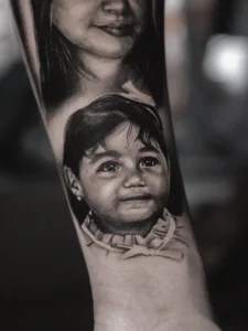 Mother and Daughter Portrait Tattoo by Clayton Goethe - Best Tattoo Artist in Colombia