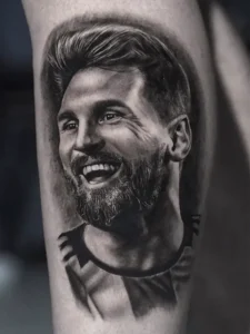 Messi Portrait Tattoo by Clayton Goethe - Best tattoo artist in Colombia